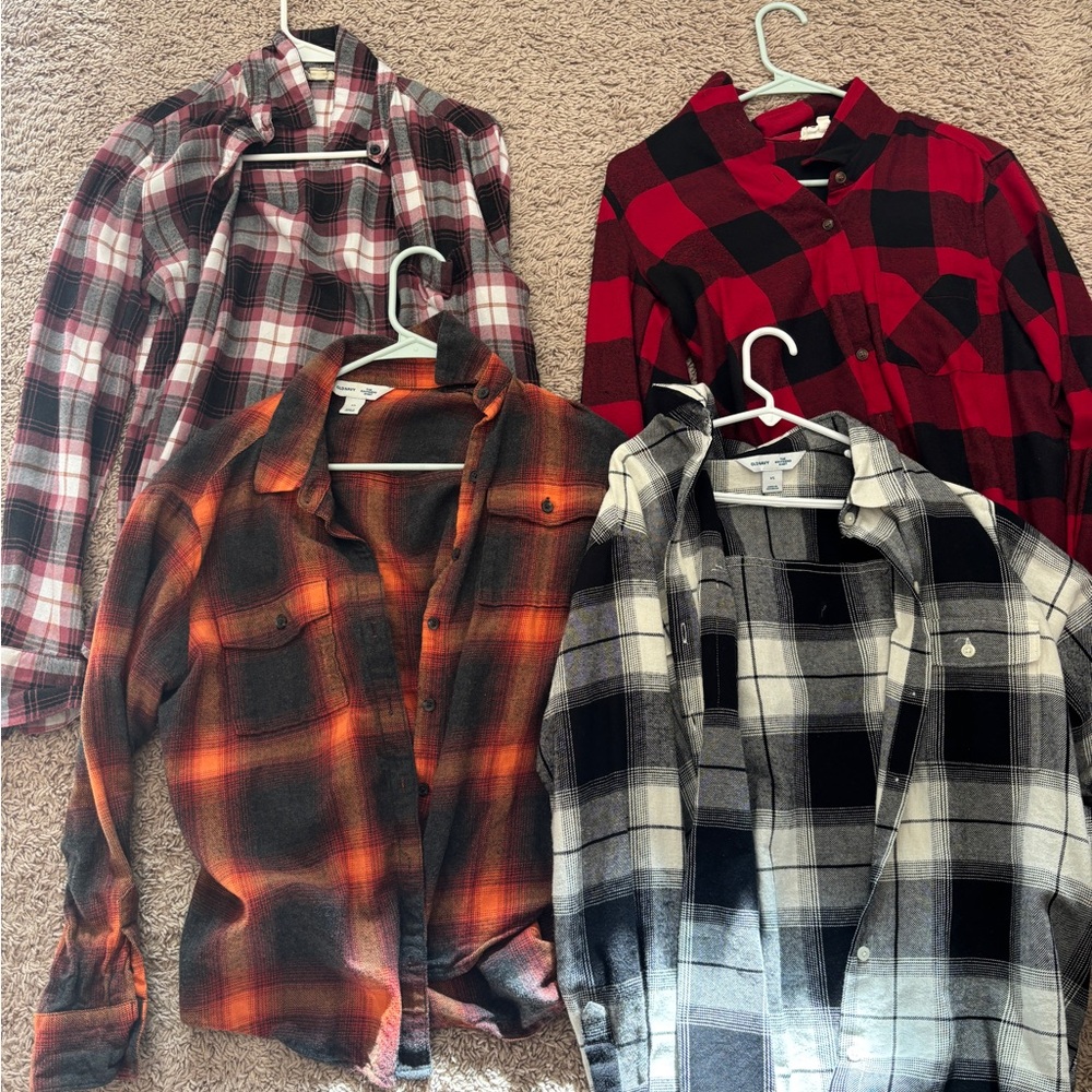Women's Casual Plaid Button-Down Shirts - Red, Orange, Black, Gray